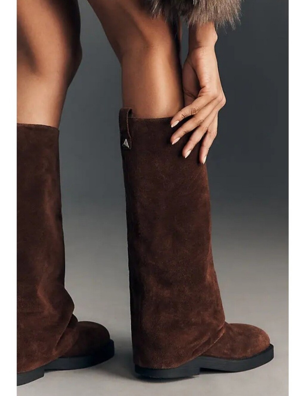 Schutz Knee High Boots 6.5 Brown Suede Keira Up Cloak Utility Chunky New $280